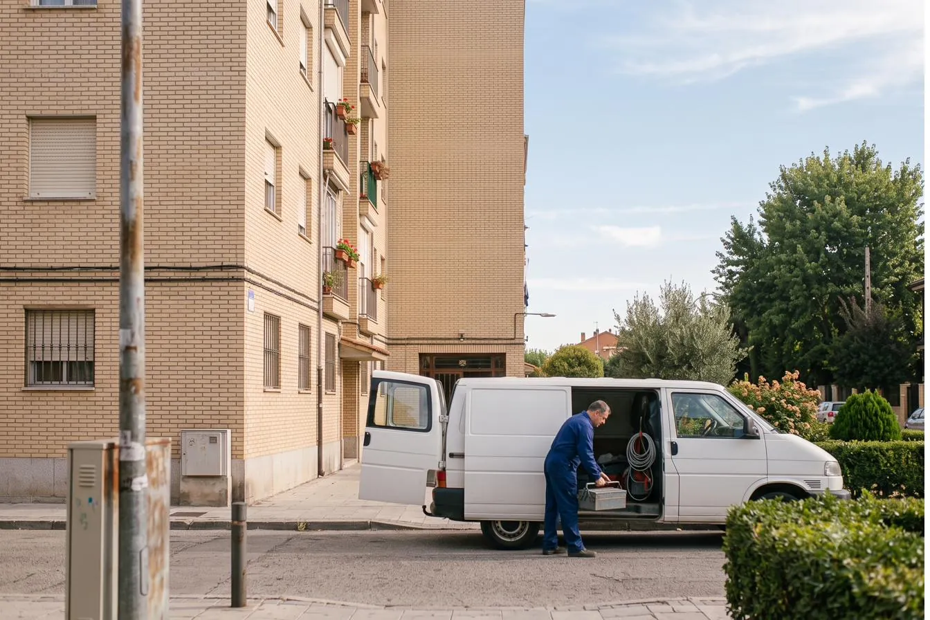 Furgoneta y técnico de Aquita en el sur de Madrid